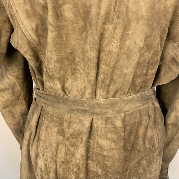 Talbots Brown Soft Suede Belted Trench Coat Snap Buttons Double Breasted - Picture 7 of 15